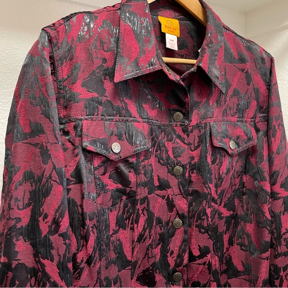 RUBY RD. Red & Black Metallic Abstract Snap Up Jacket Sz 20W - Picture 2 of 7